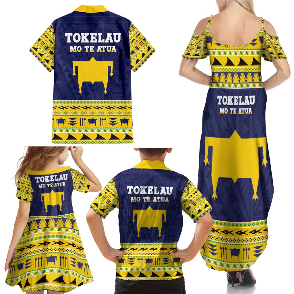 Tokelau Christmas Family Matching Summer Maxi Dress and Hawaiian Shirt Tokelauan Turtle Santa Sleigh