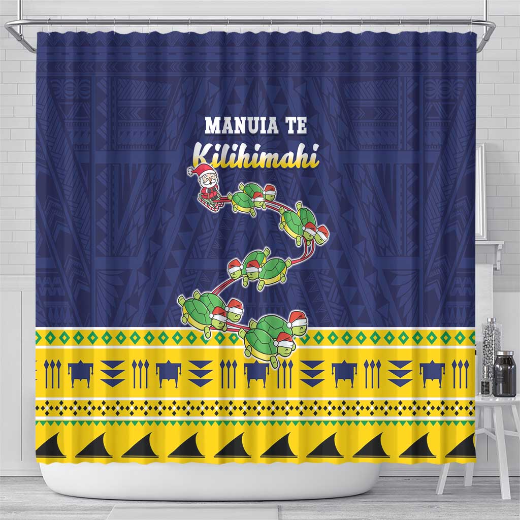 Tokelau Christmas Shower Curtain Tokelauan Turtle Santa Sleigh LT05 - Polynesian Pride