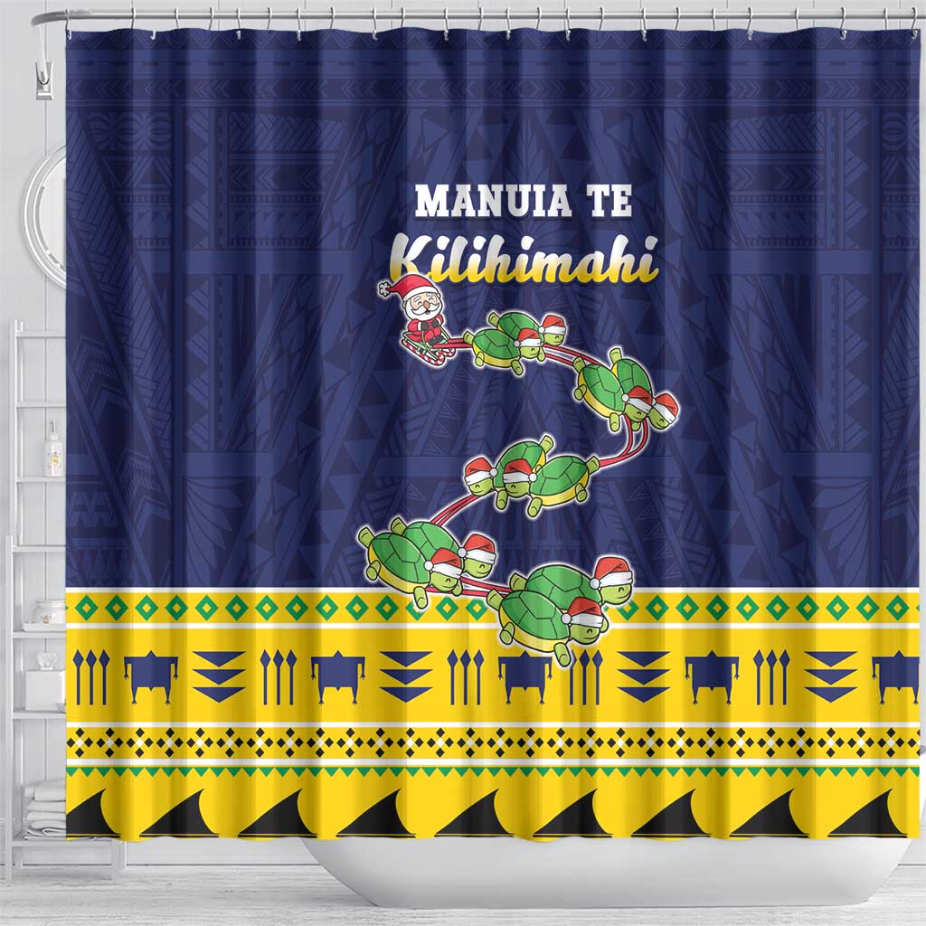 Tokelau Christmas Shower Curtain Tokelauan Turtle Santa Sleigh LT05 - Polynesian Pride