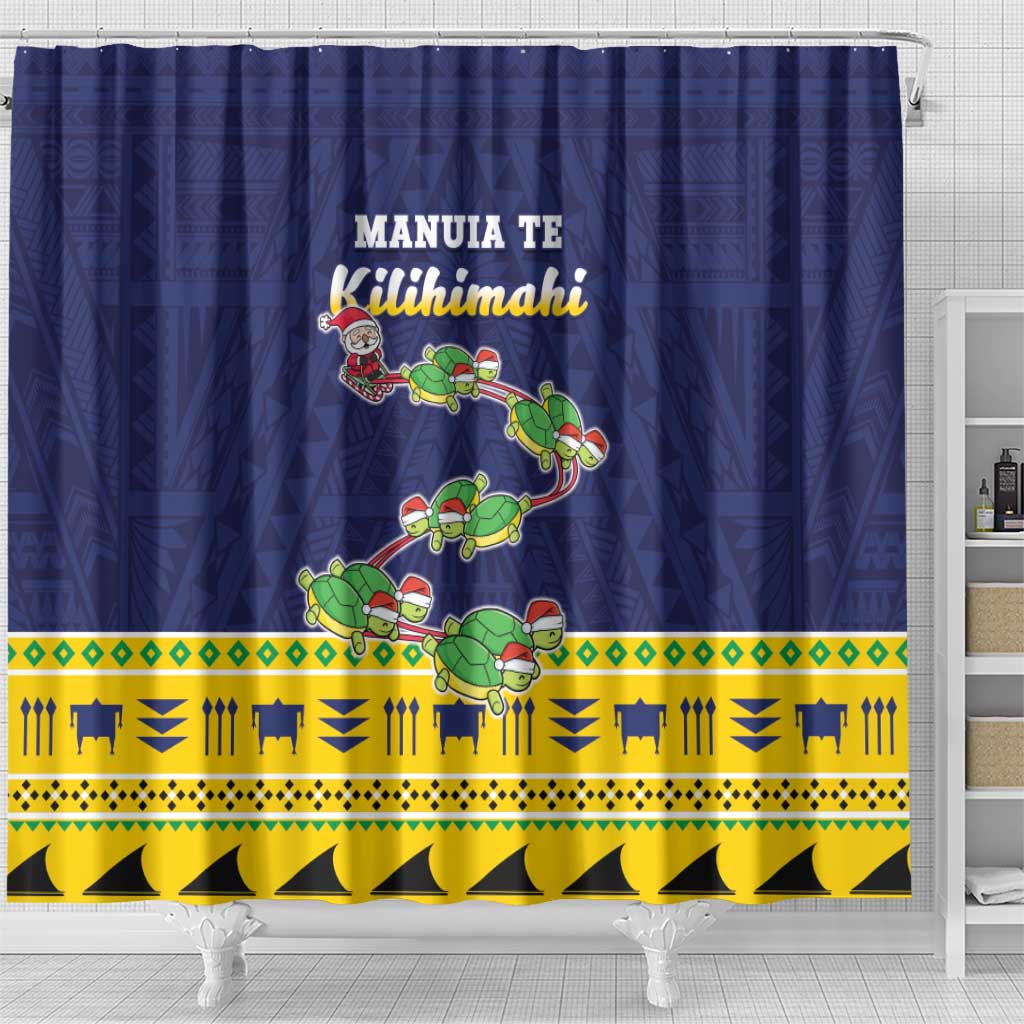 Tokelau Christmas Shower Curtain Tokelauan Turtle Santa Sleigh LT05 - Polynesian Pride
