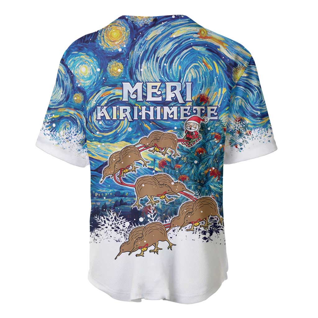 New Zealand Christmas Baseball Jersey Kiwis Santa Sleigh Starry Night Style LT05 - Polynesian Pride