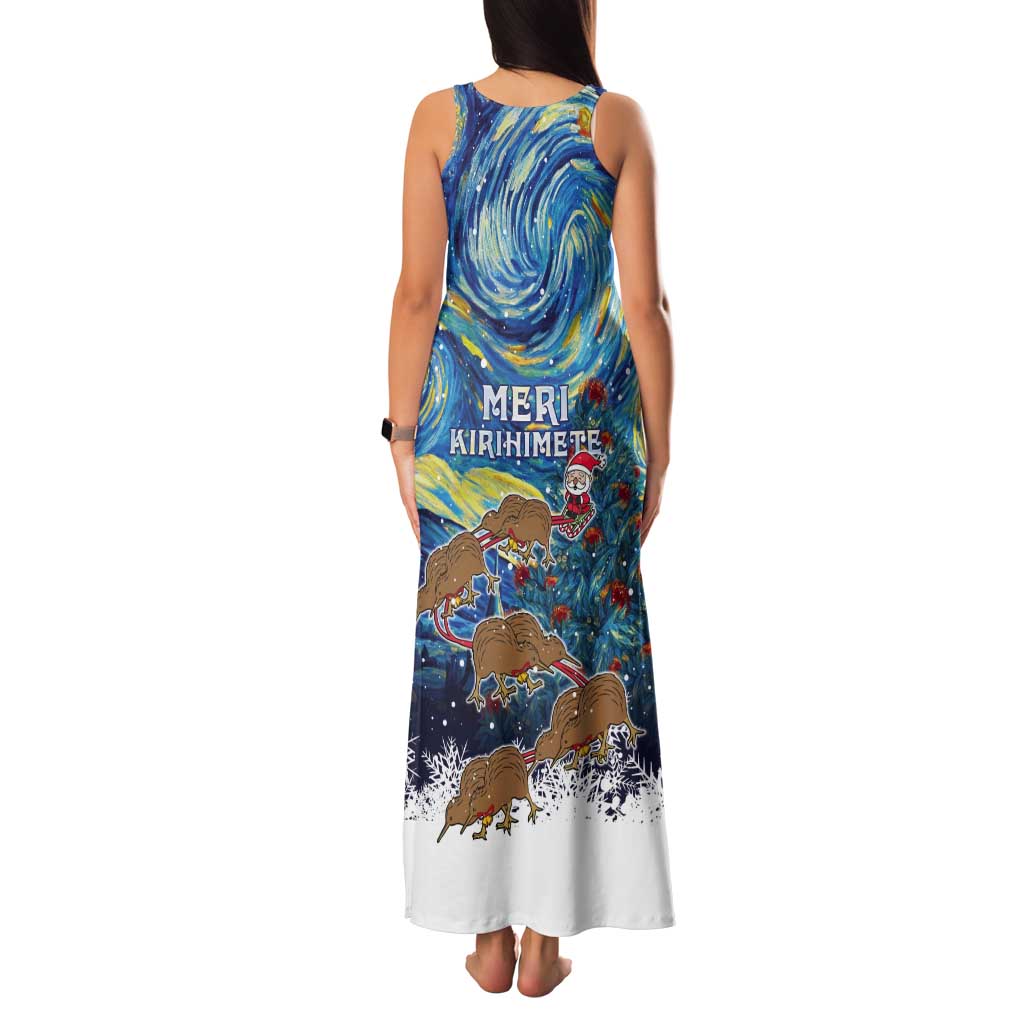 New Zealand Christmas Tank Maxi Dress Kiwis Santa Sleigh Starry Night Style