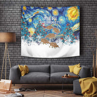 New Zealand Christmas Tapestry Kiwis Santa Sleigh Starry Night Style LT05 Blue - Polynesian Pride