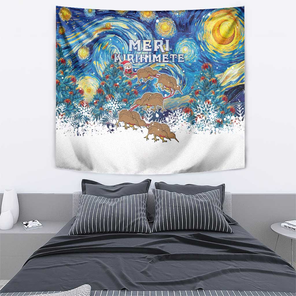 New Zealand Christmas Tapestry Kiwis Santa Sleigh Starry Night Style LT05 - Polynesian Pride