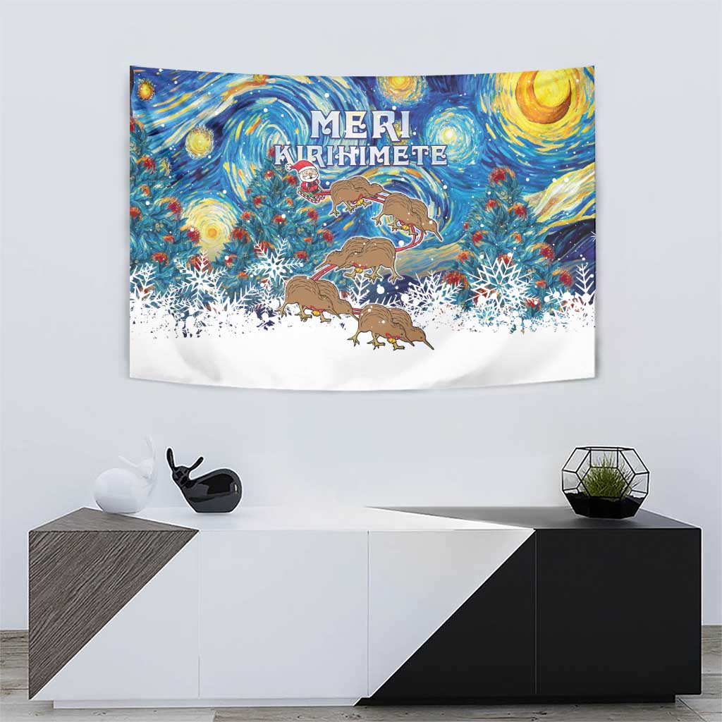 New Zealand Christmas Tapestry Kiwis Santa Sleigh Starry Night Style LT05 - Polynesian Pride