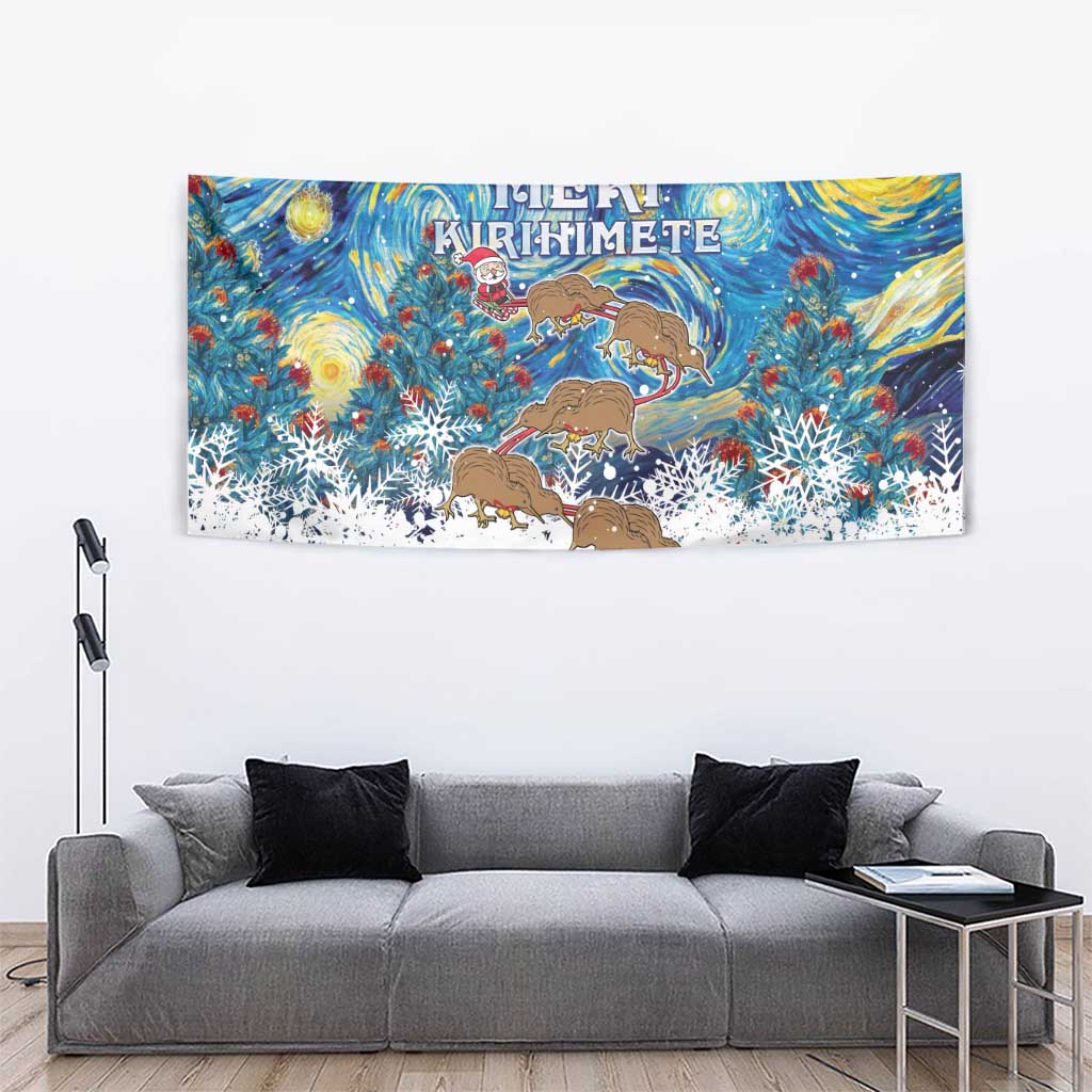 New Zealand Christmas Tapestry Kiwis Santa Sleigh Starry Night Style LT05 - Polynesian Pride
