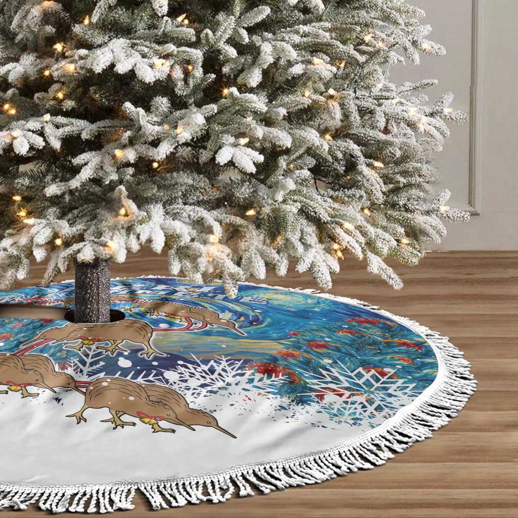 New Zealand Christmas Tree Skirt Kiwis Santa Sleigh Starry Night Style