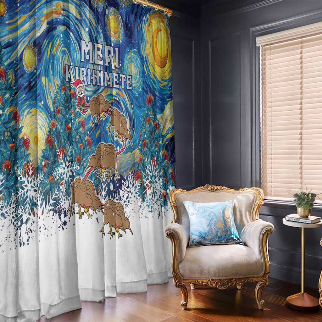 New Zealand Christmas Window Curtain Kiwis Santa Sleigh Starry Night Style