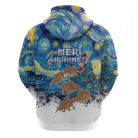 New Zealand Christmas Zip Hoodie Kiwis Santa Sleigh Starry Night Style