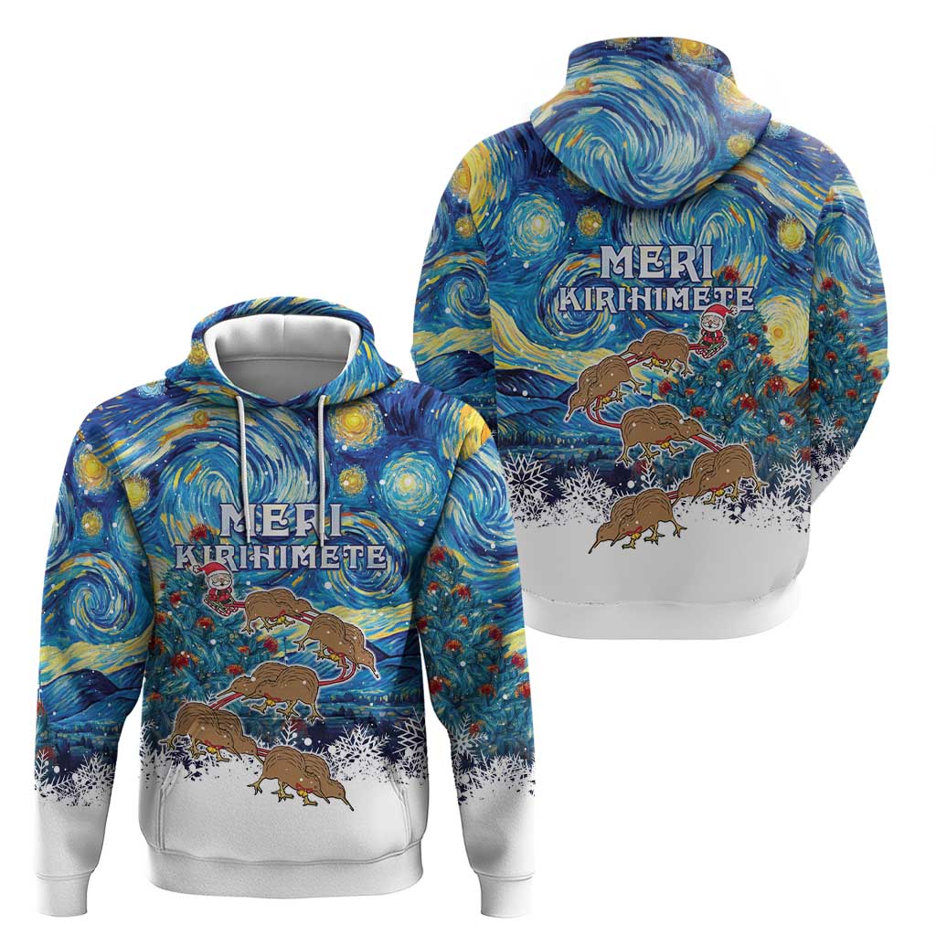 New Zealand Christmas Zip Hoodie Kiwis Santa Sleigh Starry Night Style