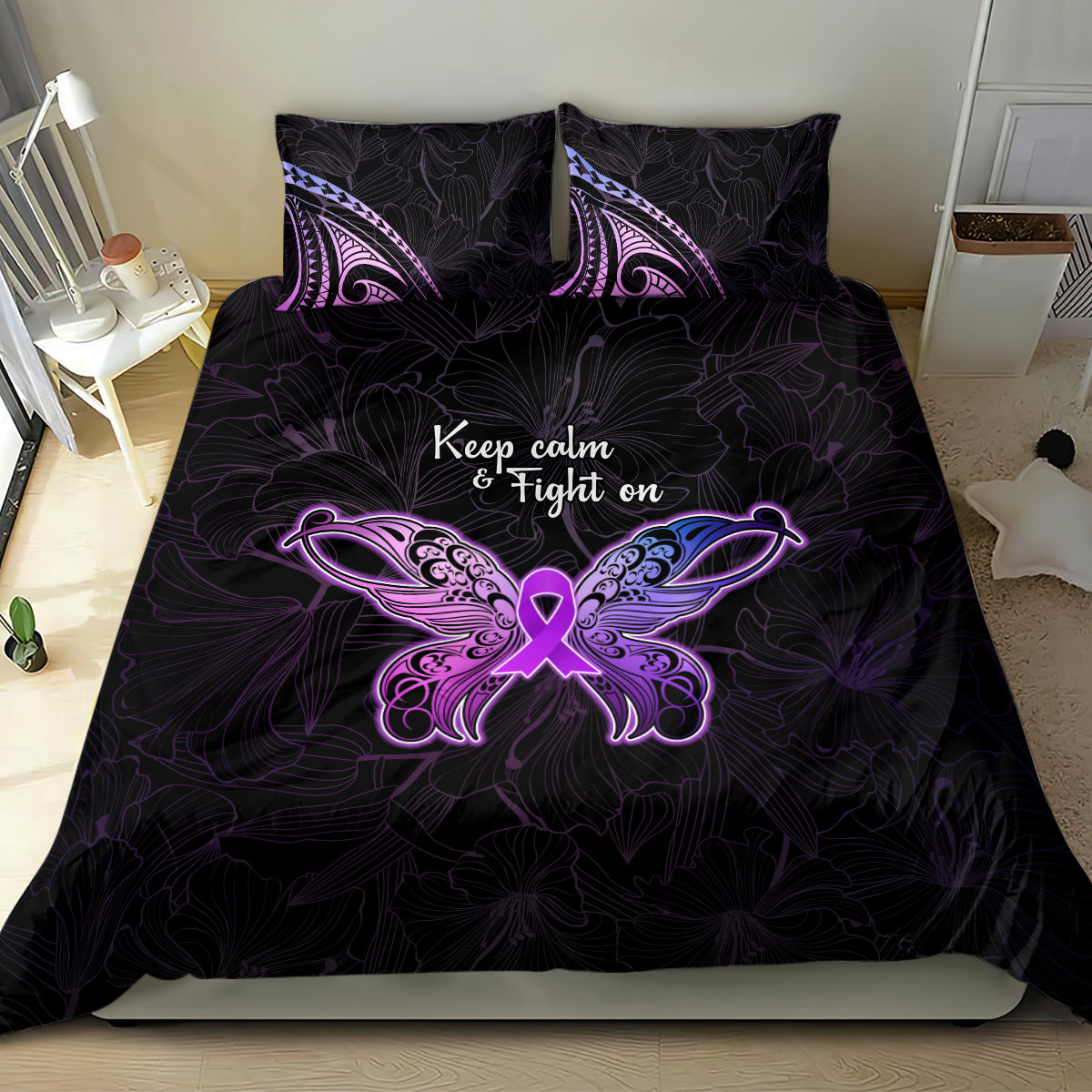 Pancreatic Cancer Awareness Bedding Set Keep Calm And Fight On Polynesian Pattern LT05 - Polynesian Pride