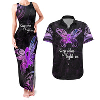 Pancreatic Cancer Awareness Couples Matching Tank Maxi Dress and Hawaiian Shirt Keep Calm And Fight On Polynesian Pattern LT05 Purple - Polynesian Pride