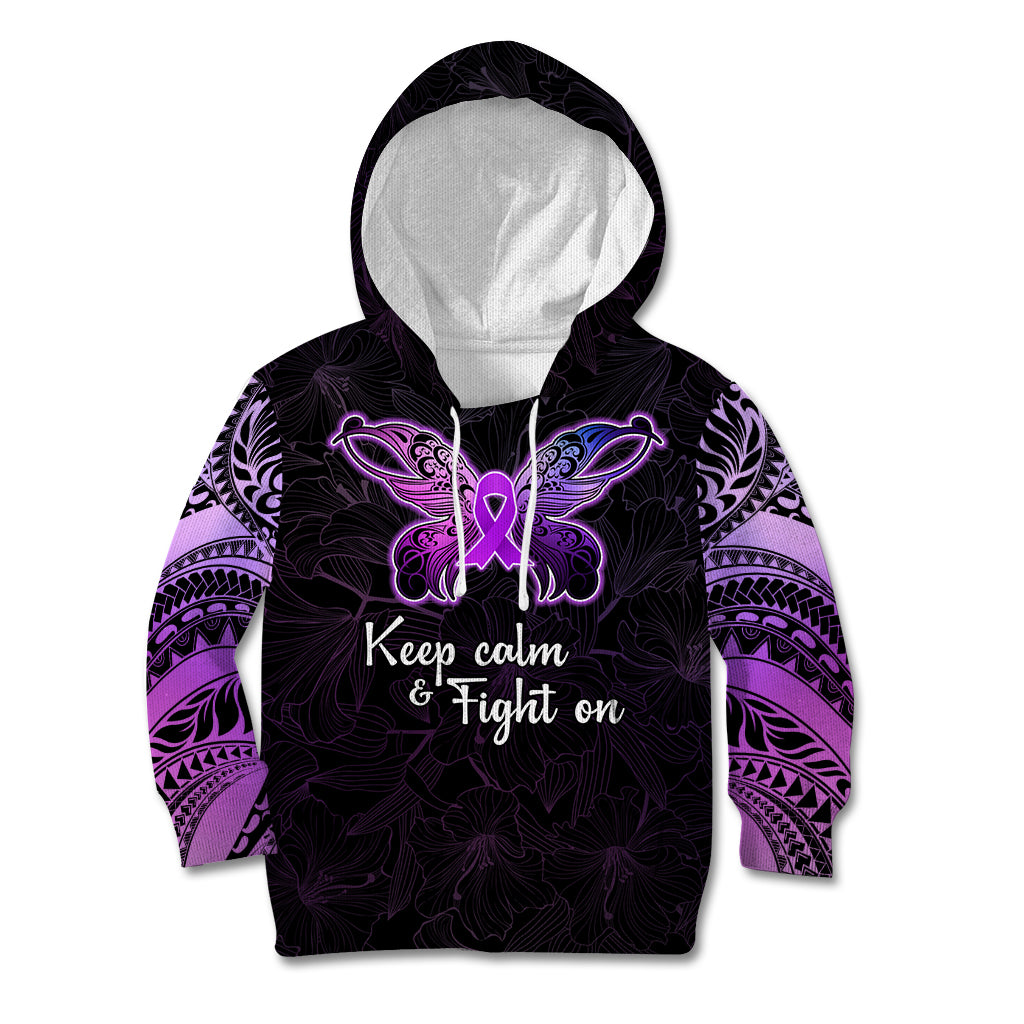 Pancreatic Cancer Awareness Kid Hoodie Keep Calm And Fight On Polynesian Pattern LT05 Hoodie Purple - Polynesian Pride