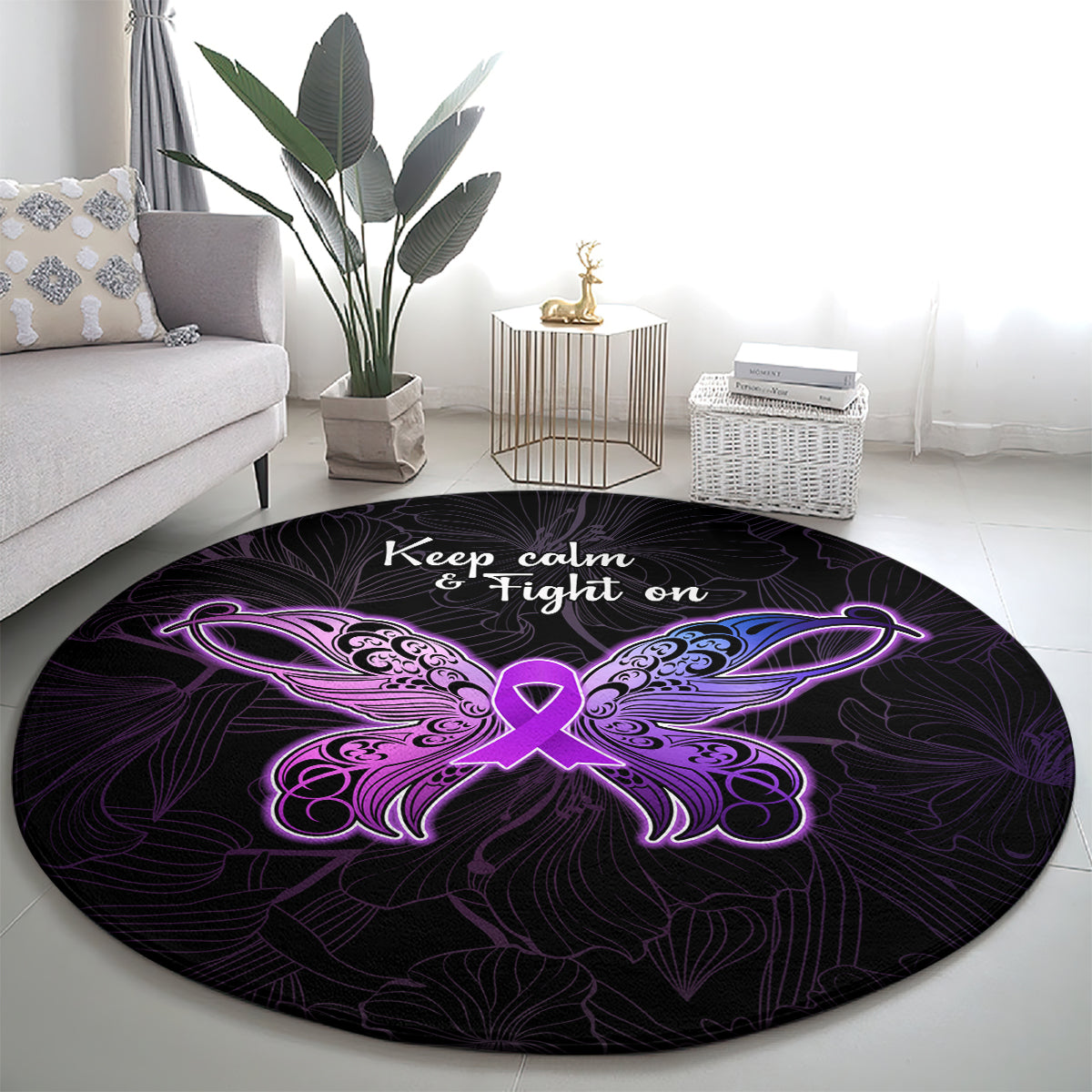 Pancreatic Cancer Awareness Round Carpet Keep Calm And Fight On Polynesian Pattern LT05 - Polynesian Pride