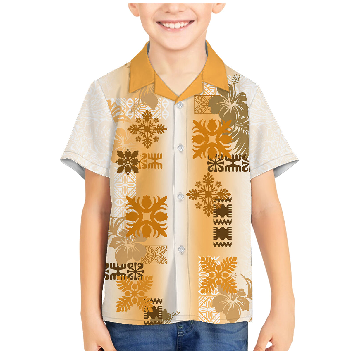 Hawaiian Quilt Family Matching Mermaid Dress and Hawaiian Shirt Vintage Pattern Brown LT05 Son's Shirt Brown - Polynesian Pride