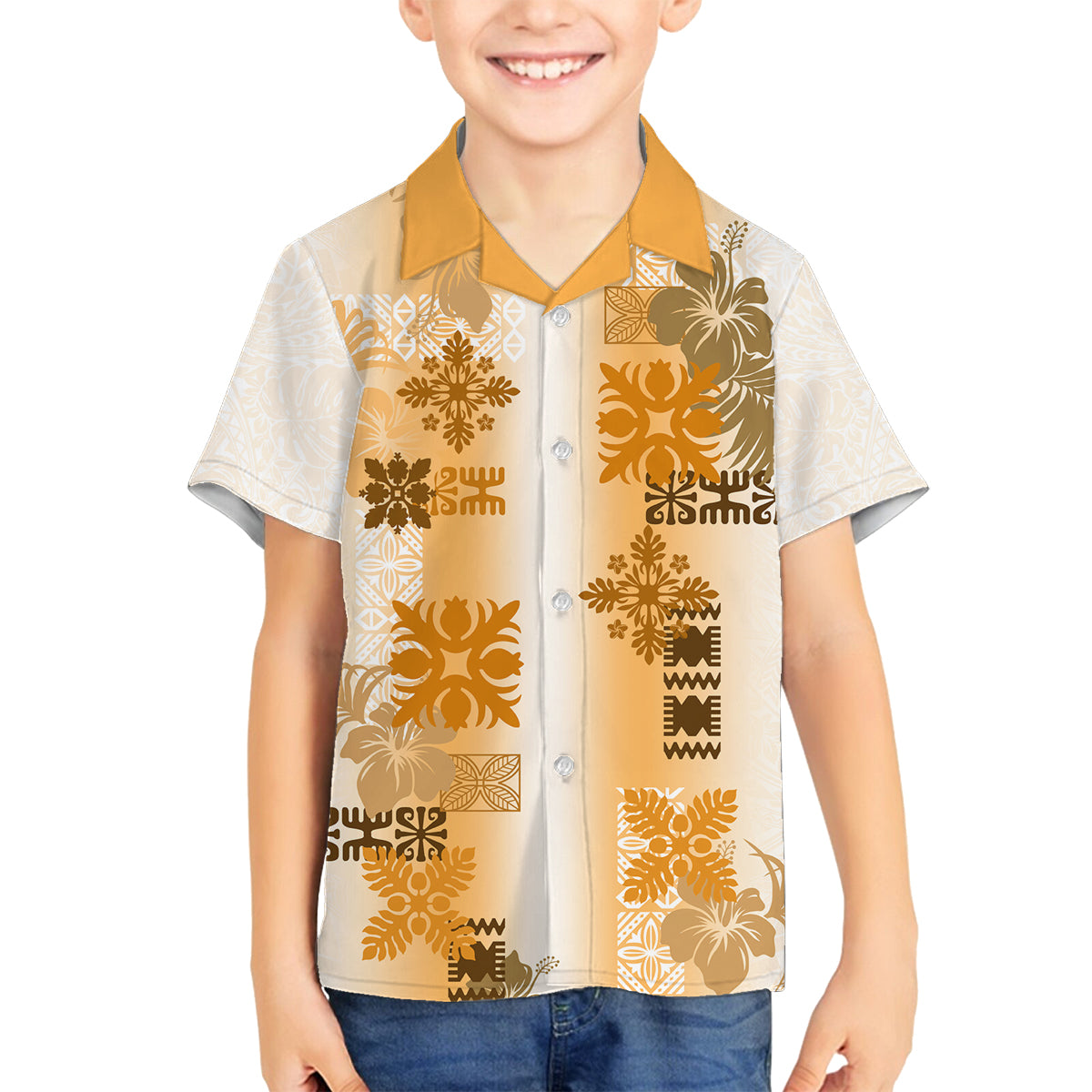 Hawaiian Quilt Family Matching Tank Maxi Dress and Hawaiian Shirt Vintage Pattern Brown LT05 Son's Shirt Brown - Polynesian Pride