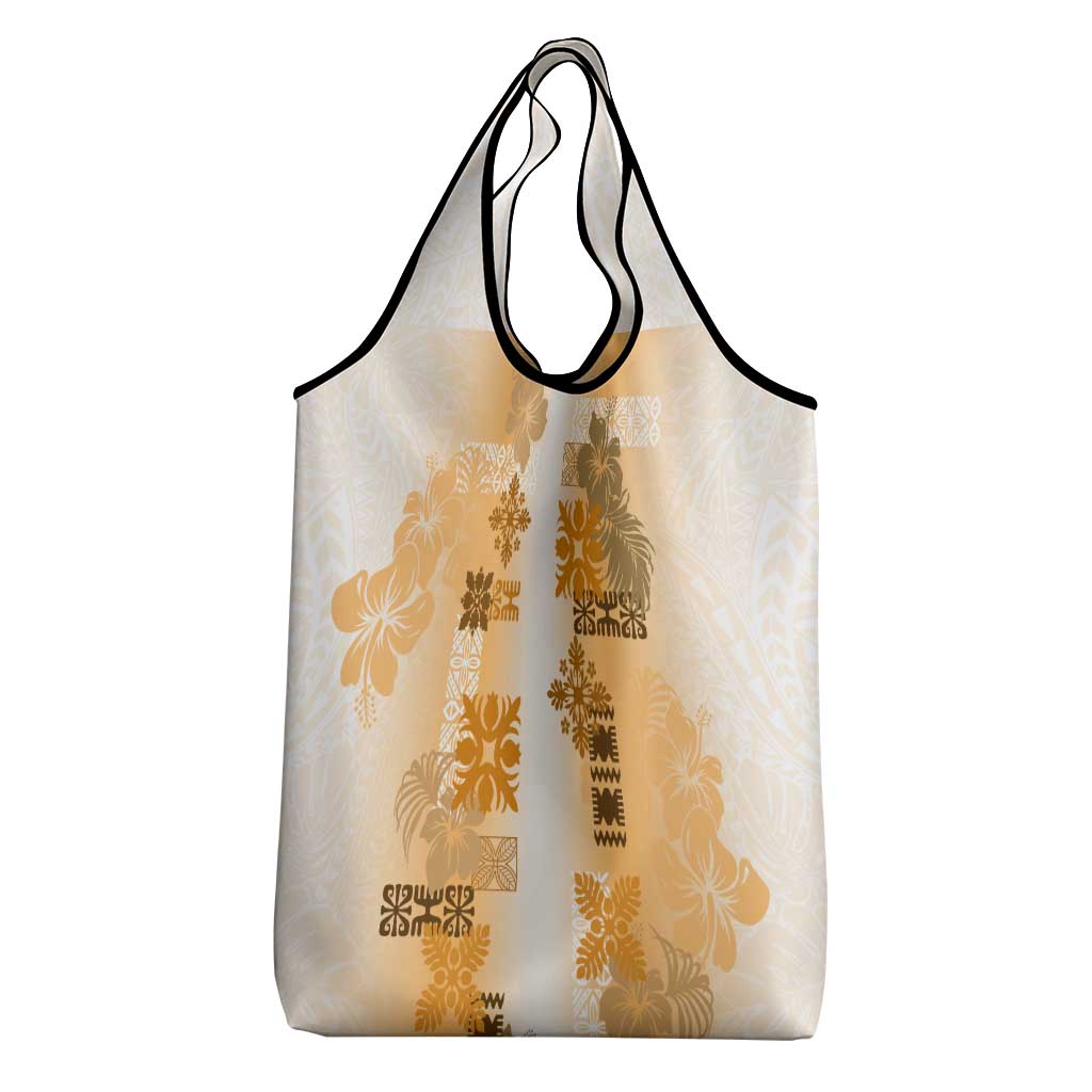 Hawaiian Quilt Grocery Bag Vintage Pattern Brown