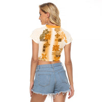 Hawaiian Quilt Raglan Cropped T Shirt Vintage Pattern Brown LT05 - Polynesian Pride