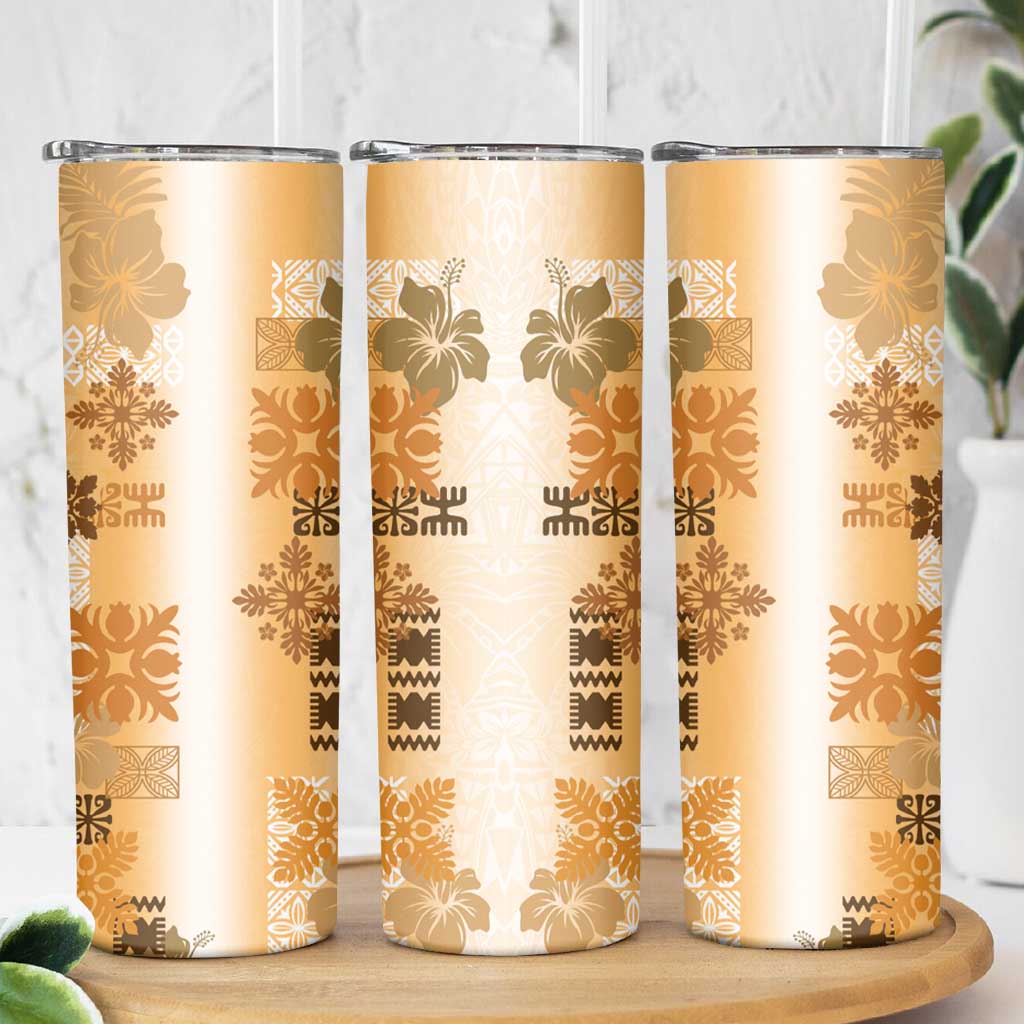 Hawaiian Quilt Skinny Tumbler Vintage Pattern Brown