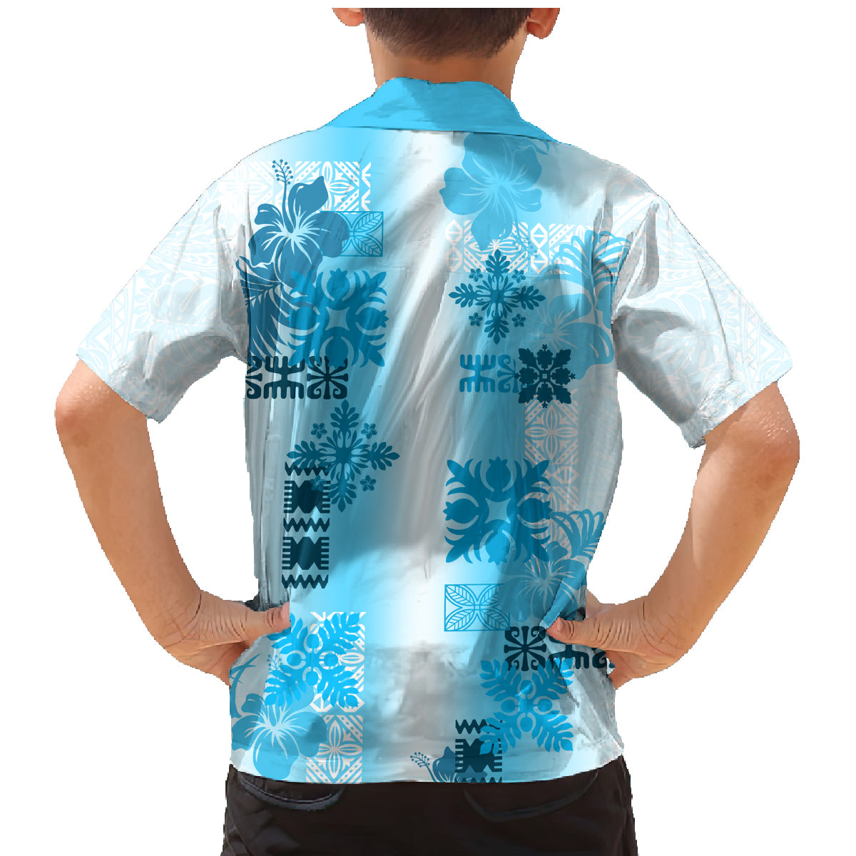 Hawaiian Quilt Family Matching Mermaid Dress and Hawaiian Shirt Vintage Pattern Blue LT05 - Polynesian Pride