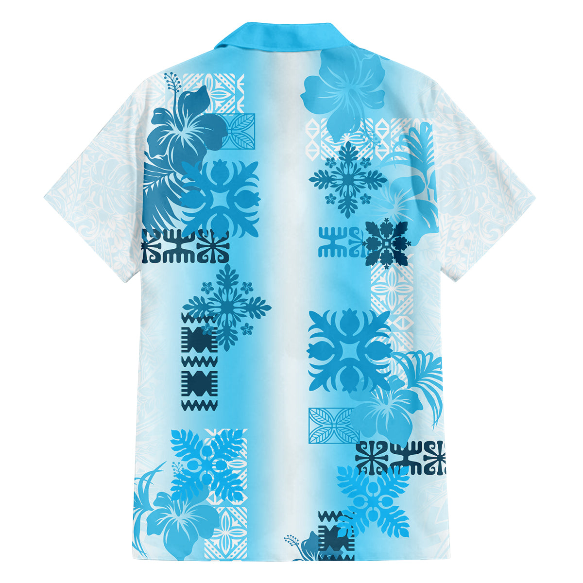 Hawaiian Quilt Family Matching Off Shoulder Long Sleeve Dress and Hawaiian Shirt Vintage Pattern Blue LT05 - Polynesian Pride