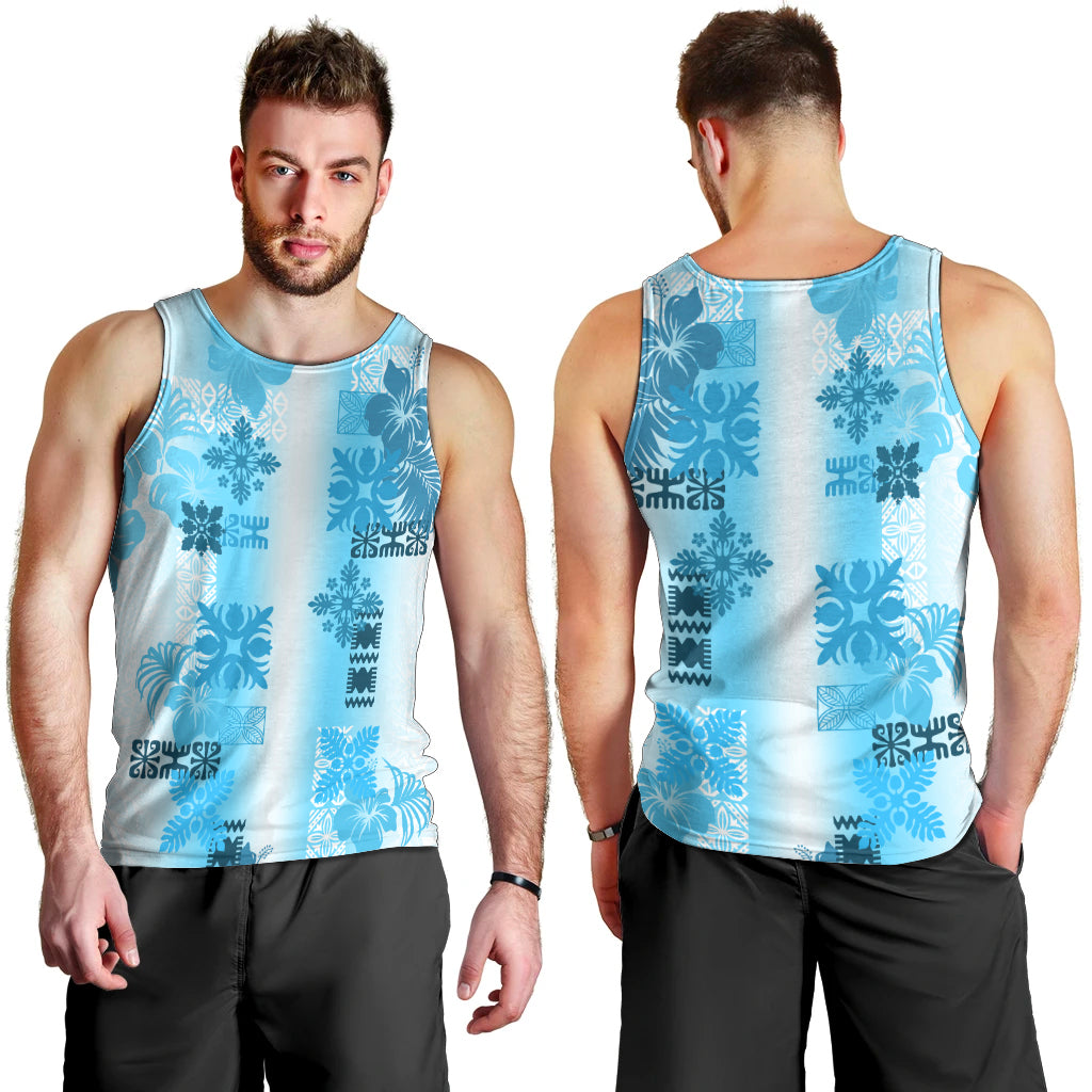Hawaiian Quilt Men Tank Top Vintage Pattern Blue LT05 - Polynesian Pride