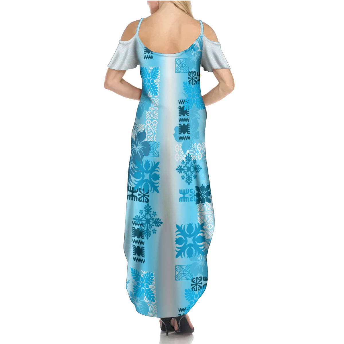 Hawaiian Quilt Summer Maxi Dress Vintage Pattern Blue LT05 - Polynesian Pride