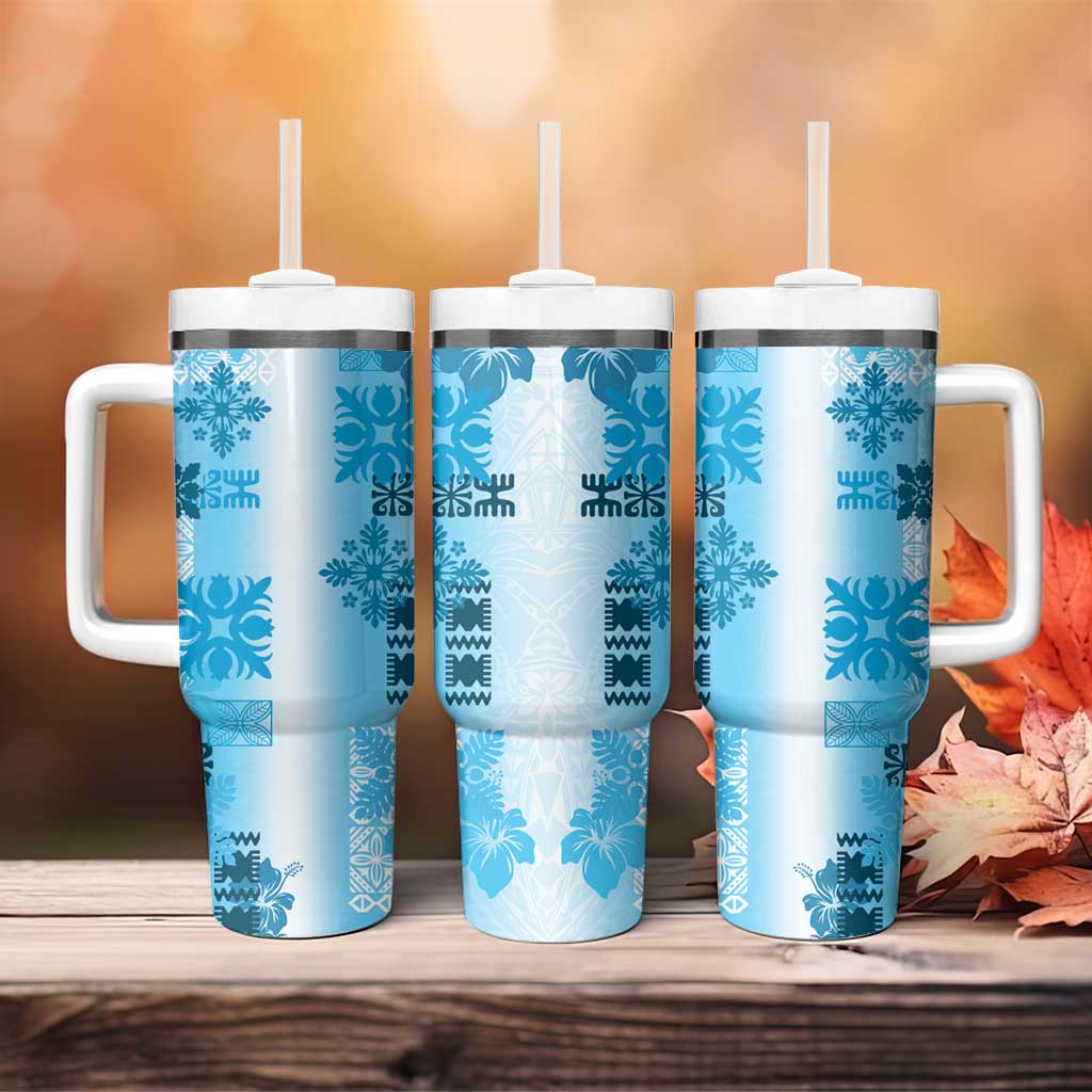 Hawaiian Quilt Tumbler With Handle Vintage Pattern Blue