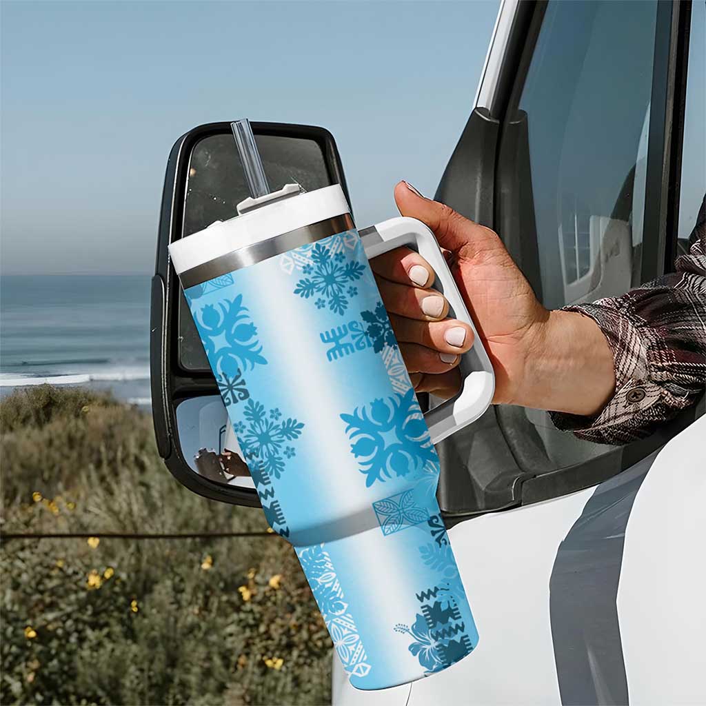 Hawaiian Quilt Tumbler With Handle Vintage Pattern Blue