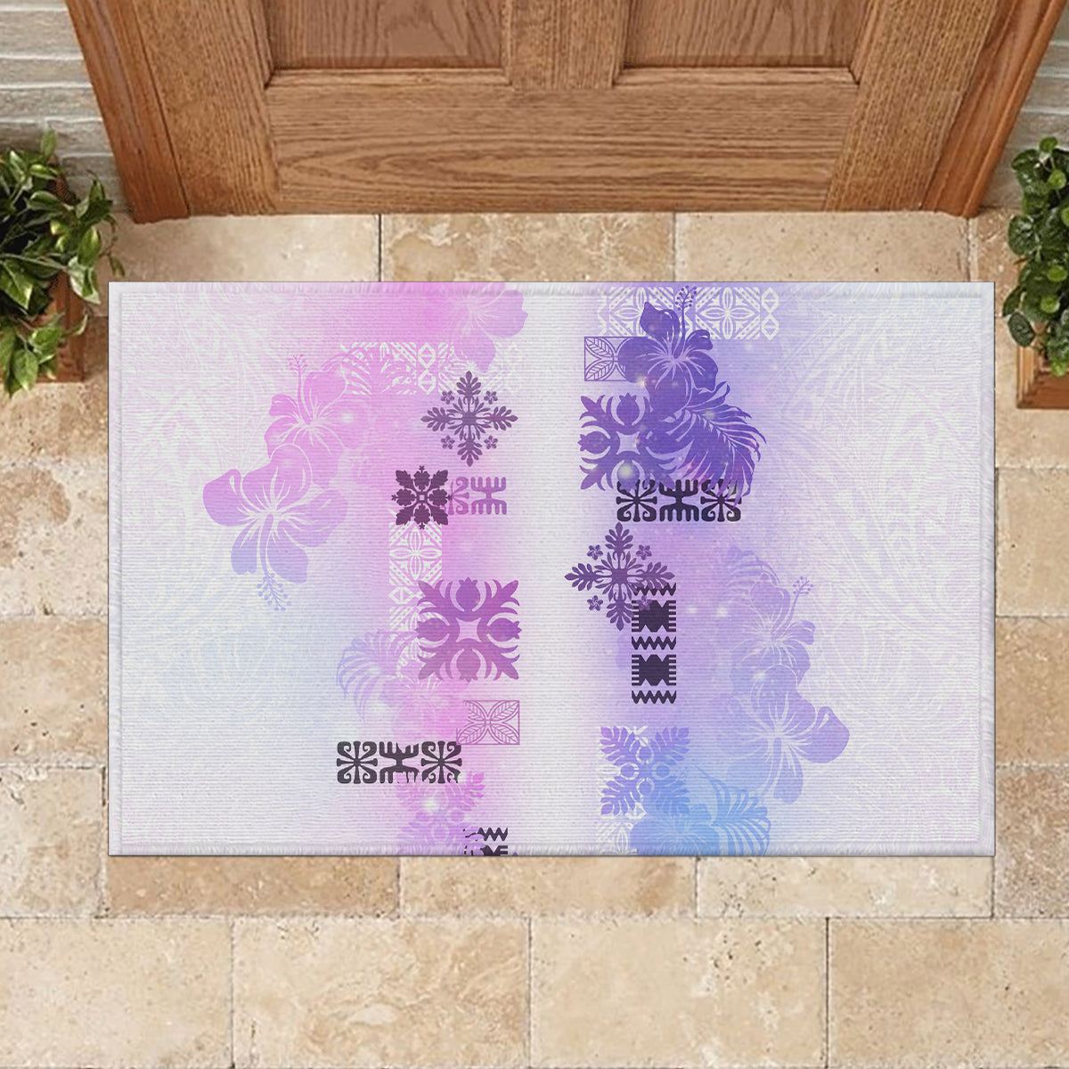 Hawaiian Quilt Rubber Doormat Vintage Pattern Galaxy LT05 - Polynesian Pride