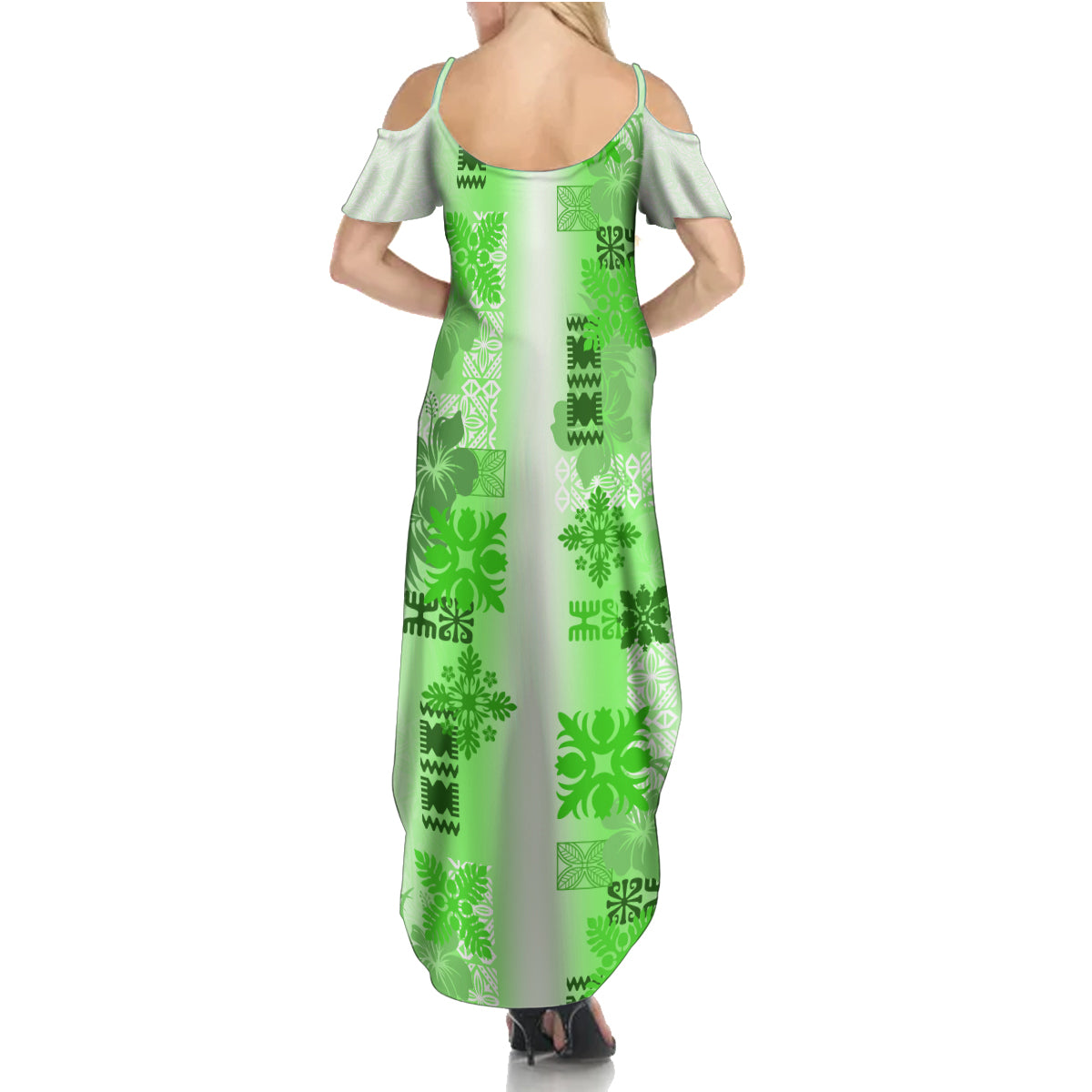 Hawaiian Quilt Family Matching Summer Maxi Dress and Hawaiian Shirt Vintage Pattern Green LT05 - Polynesian Pride