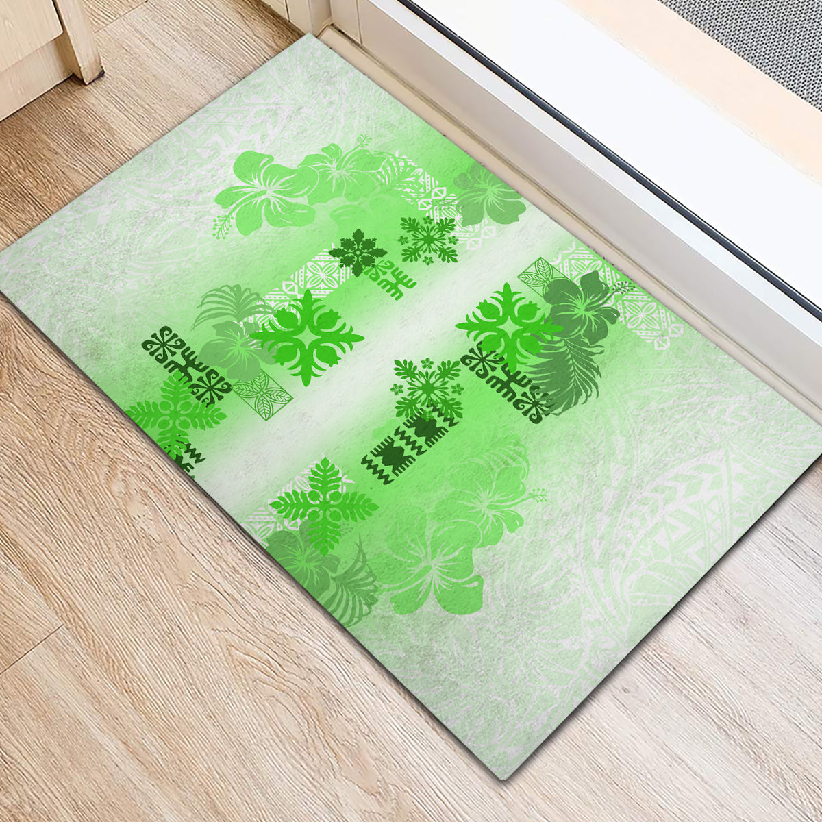 Hawaiian Quilt Rubber Doormat Vintage Pattern Green LT05 - Polynesian Pride