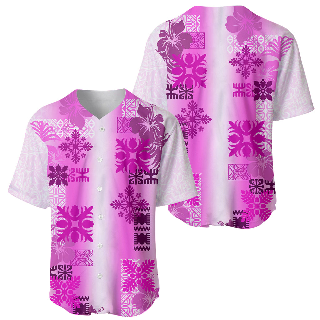 Hawaiian Quilt Baseball Jersey Vintage Pattern Pink LT05 - Polynesian Pride