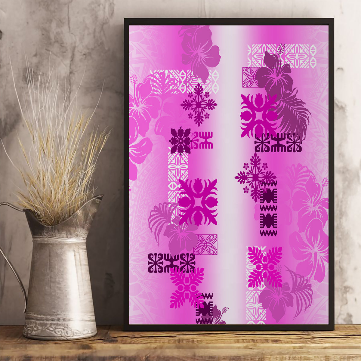 Hawaiian Quilt Canvas Wall Art Vintage Pattern Pink LT05 - Polynesian Pride