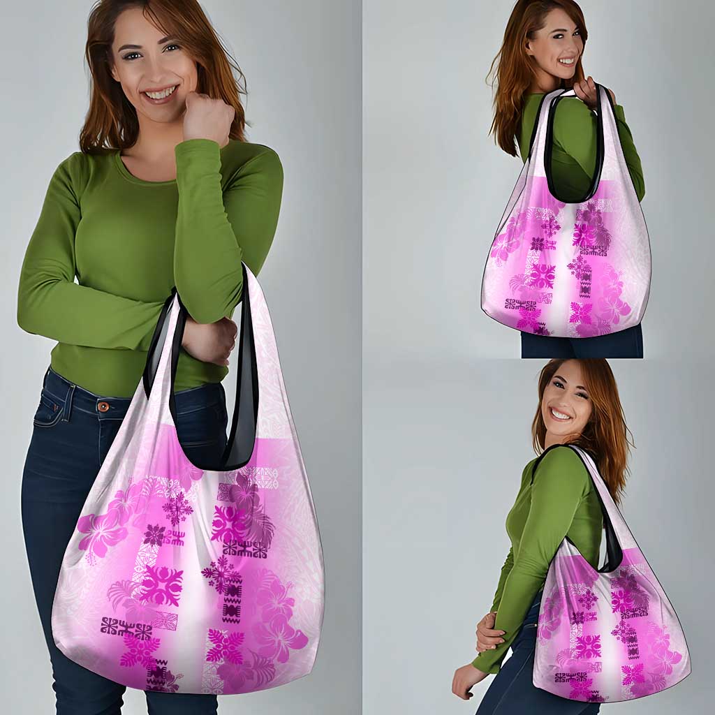 Hawaiian Quilt Grocery Bag Vintage Pattern Pink