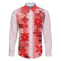 Hawaiian Quilt Family Matching Off Shoulder Long Sleeve Dress and Hawaiian Shirt Vintage Pattern Red LT05 Dad's Shirt - Long Sleeve Red - Polynesian Pride