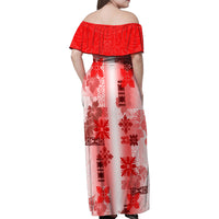 Hawaiian Quilt Family Matching Off Shoulder Maxi Dress and Hawaiian Shirt Vintage Pattern Red LT05 - Polynesian Pride
