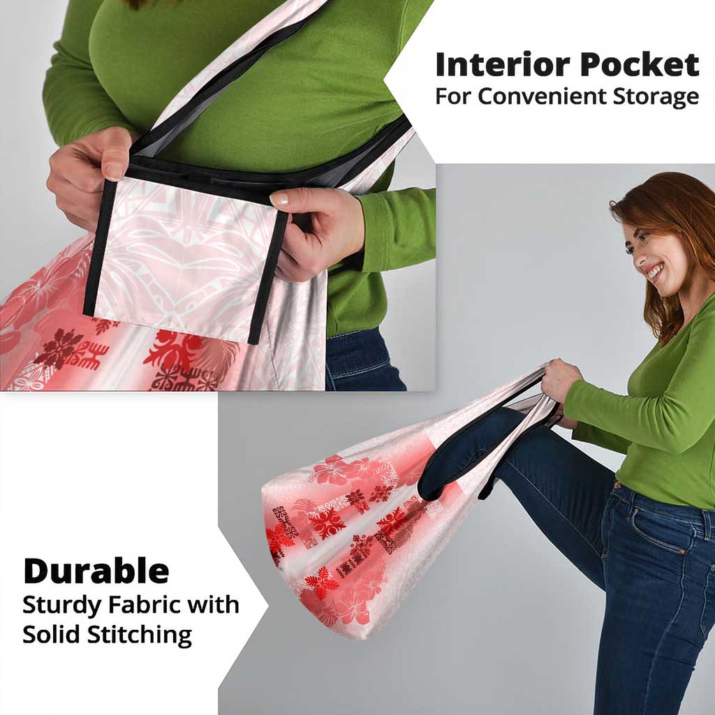 Hawaiian Quilt Grocery Bag Vintage Pattern Red