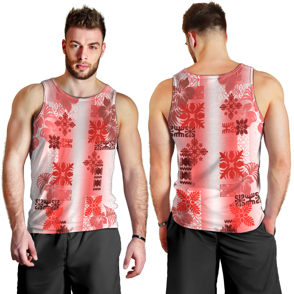 Hawaiian Quilt Men Tank Top Vintage Pattern Red LT05 - Polynesian Pride
