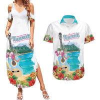 Aloha Hawaii Waikiki Beach Landscape Couples Matching Summer Maxi Dress and Hawaiian Shirt