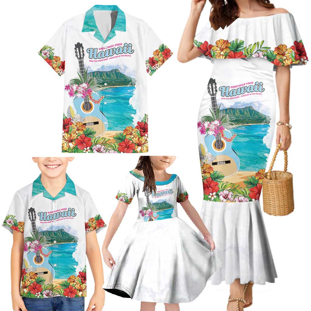 Aloha Hawaii Waikiki Beach Landscape Family Matching Mermaid Dress and Hawaiian Shirt