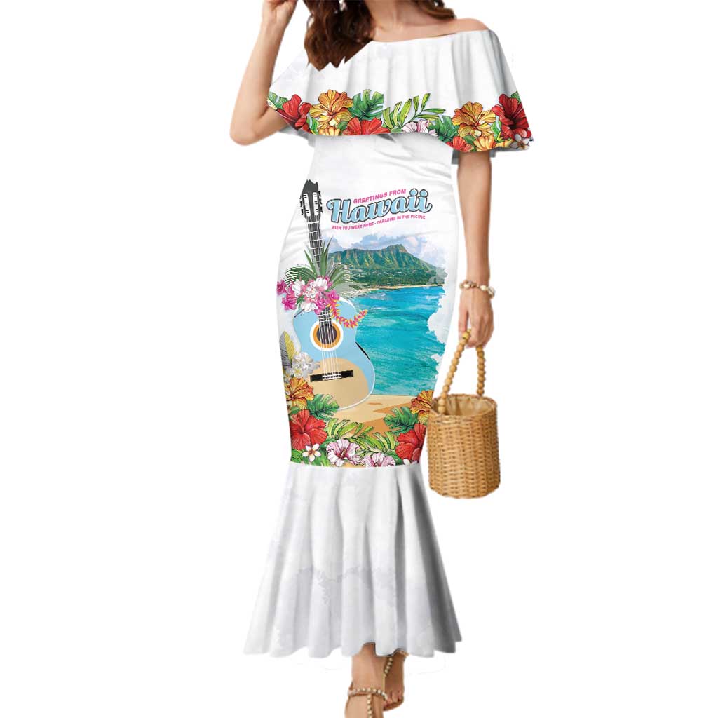 Aloha Hawaii Waikiki Beach Landscape Family Matching Mermaid Dress and Hawaiian Shirt