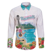 Aloha Hawaii Waikiki Beach Landscape Family Matching Off The Shoulder Long Sleeve Dress and Hawaiian Shirt