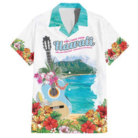 Aloha Hawaii Waikiki Beach Landscape Family Matching Off Shoulder Maxi Dress and Hawaiian Shirt