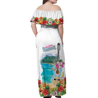 Aloha Hawaii Waikiki Beach Landscape Off Shoulder Maxi Dress