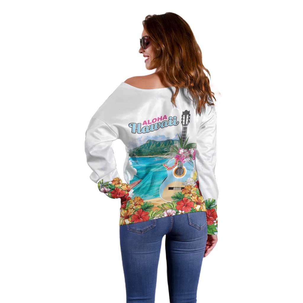 Aloha Hawaii Waikiki Beach Landscape Off Shoulder Sweater