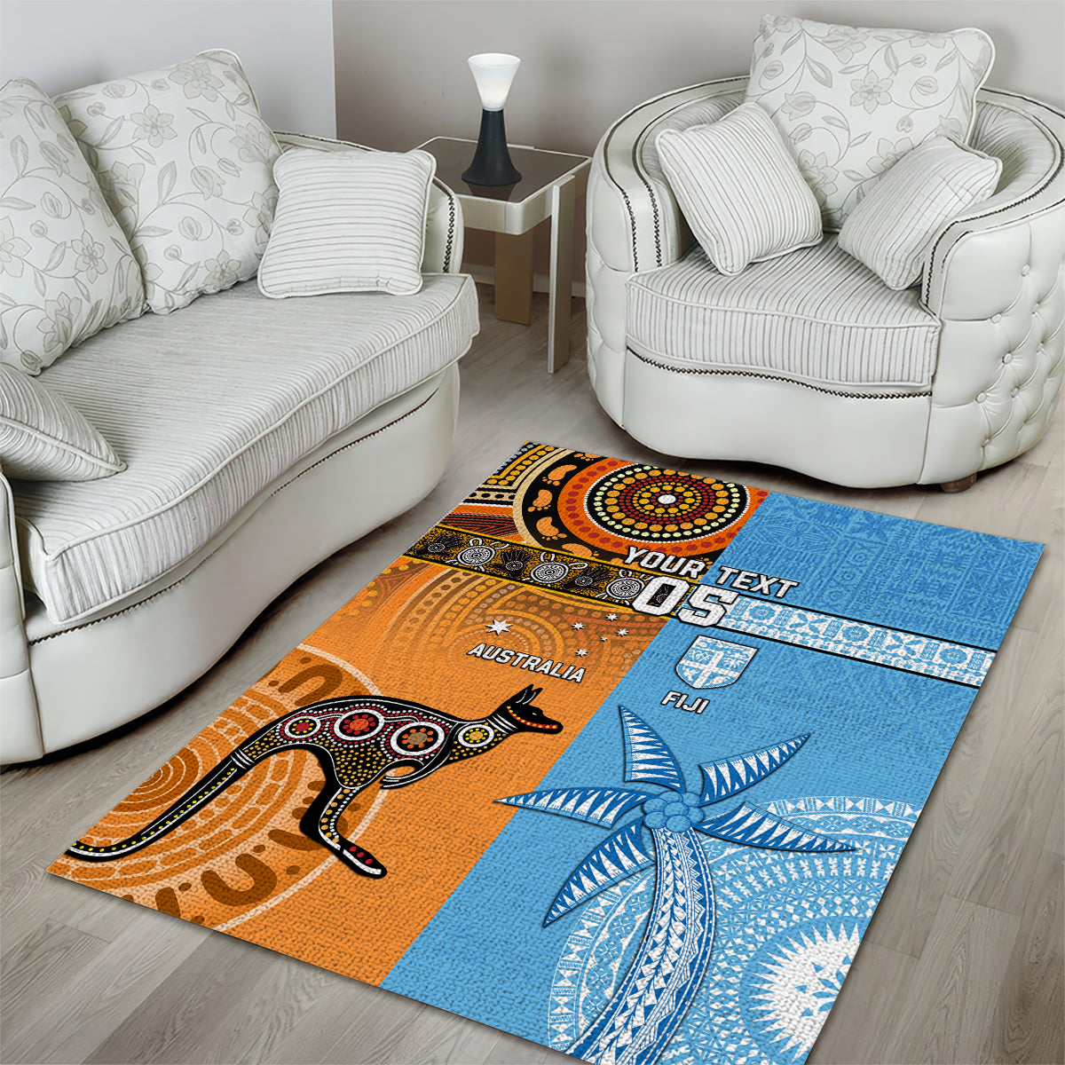 Custom Fiji Tapa And Australia Aboriginal Together Area Rug LT05 - Polynesian Pride