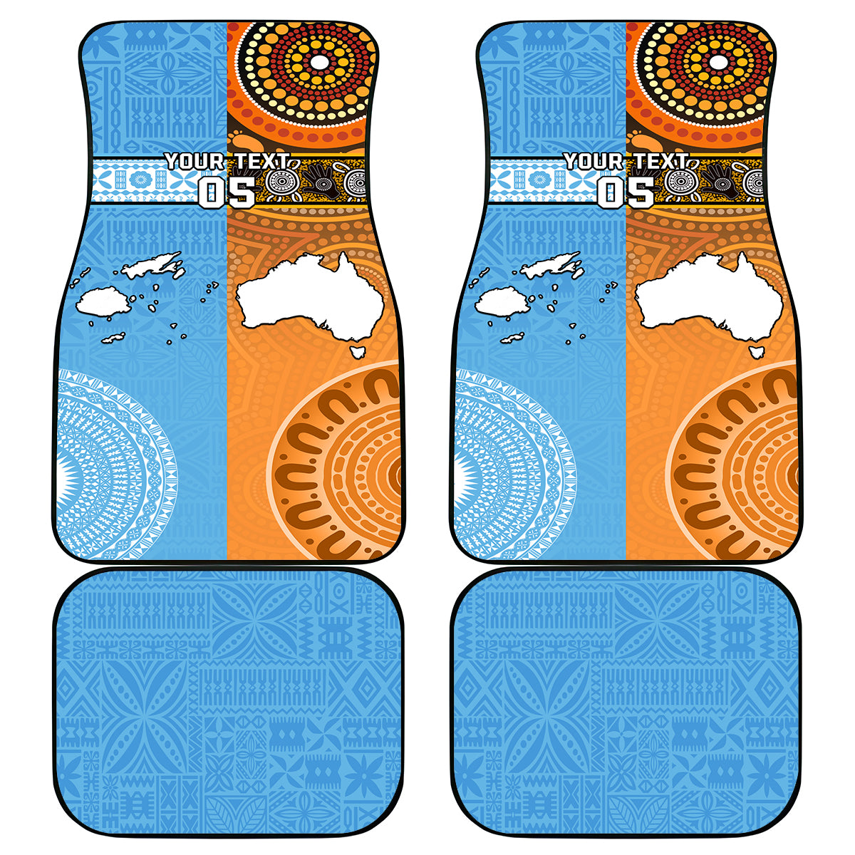 Custom Fiji Tapa And Australia Aboriginal Together Car Mats LT05 Blue - Polynesian Pride