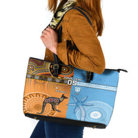 Custom Fiji Tapa And Australia Aboriginal Together Leather Tote Bag LT05 Blue - Polynesian Pride