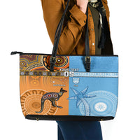 Custom Fiji Tapa And Australia Aboriginal Together Leather Tote Bag LT05 - Polynesian Pride